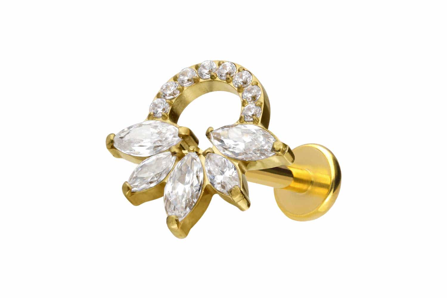 Titan Labret Piercing mit Push Fit KRISTALLRASSEL